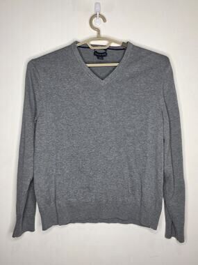 Lands End supima cotton grey v-neck long sleeve sweater - large